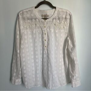 LOFT White Embroidered Button-Up Blouse